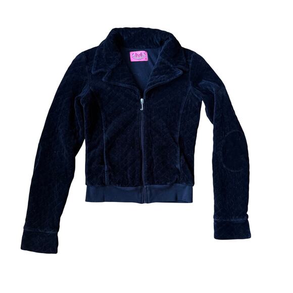 Juicy Couture Vintage Black Quilted Velour Zip Up Jacket Size Petite Y2K USA - Picture 2 of 12
